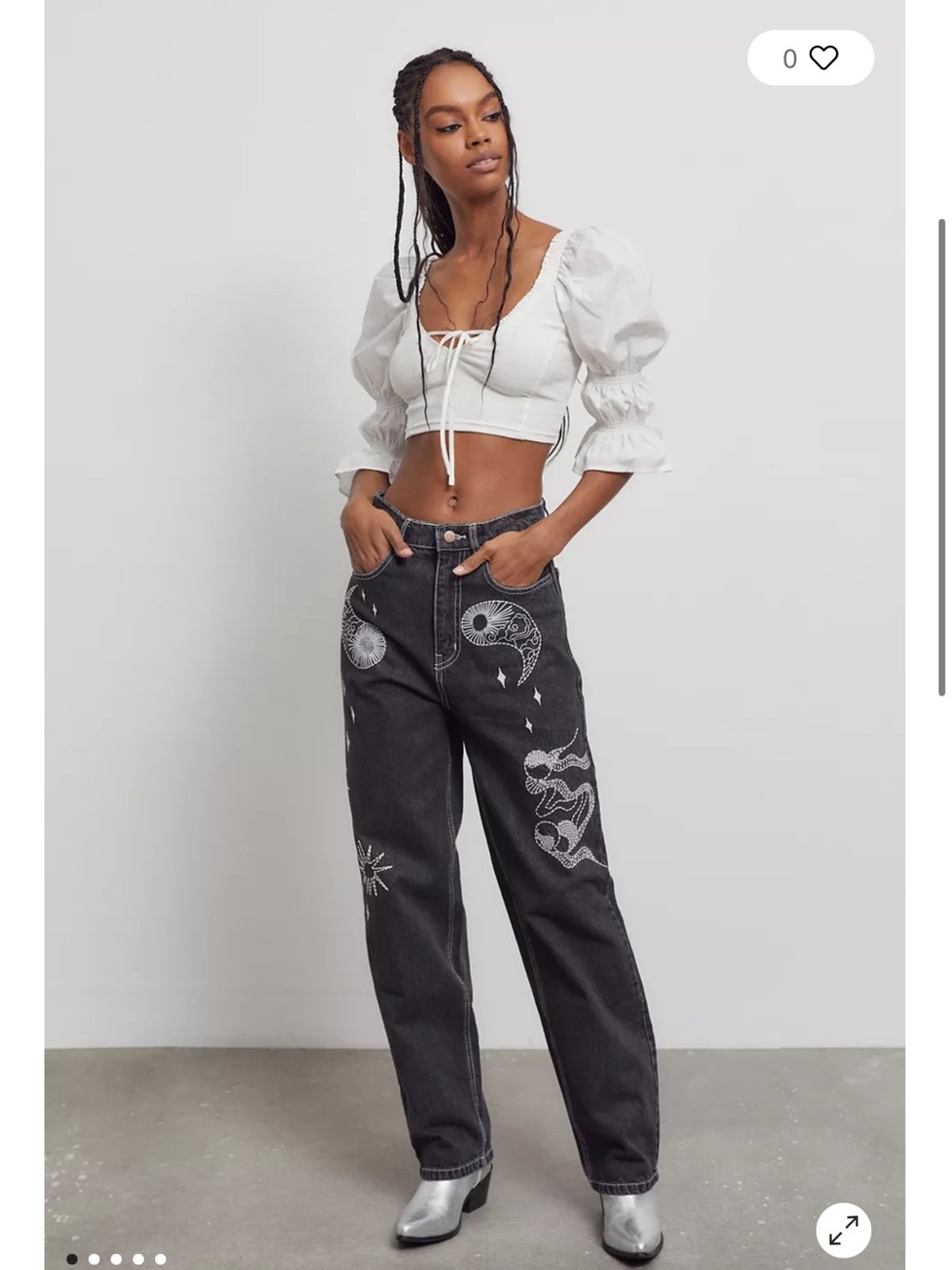 BDG Washed Black Straight-Leg Jeans with White Celestial Embroidery